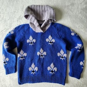 VTG Handmade Sweater 40" Chest Chunky Knit Fleur De‎ Lis France Quebec Cowichan
